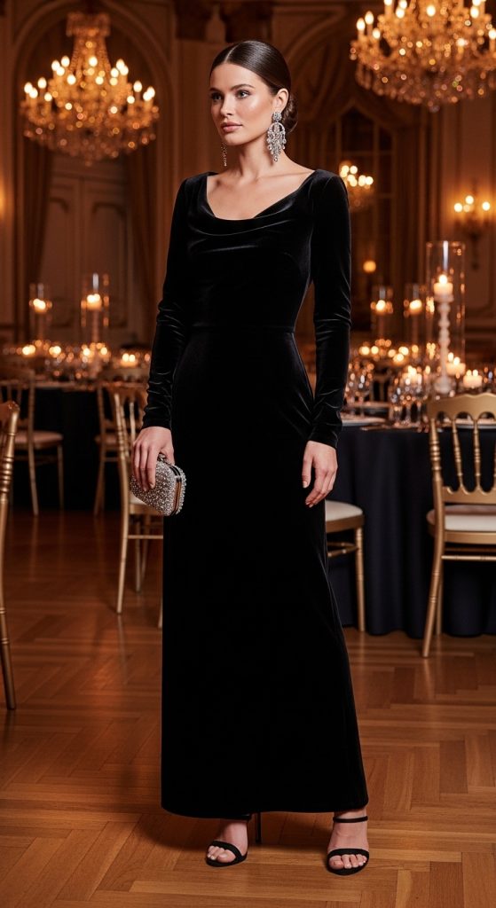 black maxi dress wedding guest