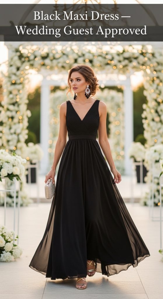 black maxi dress wedding guest