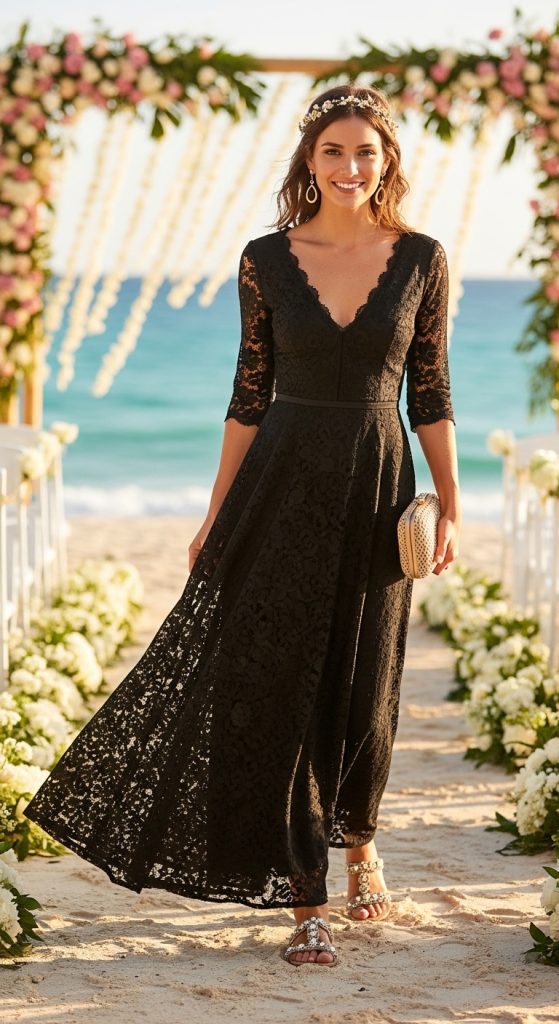 black maxi dress wedding guest