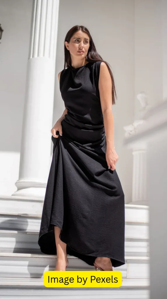elegant black wedding guest dress