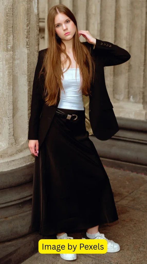 black satin maxi skirt outfit