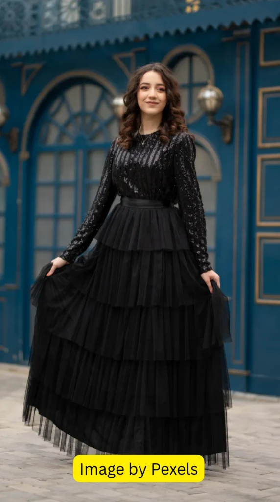 elegant black wedding guest dress