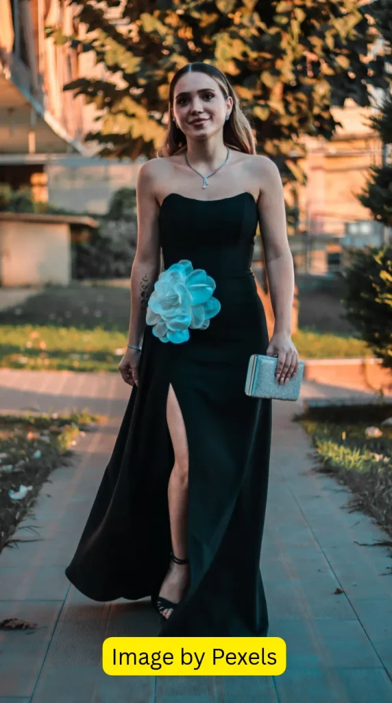elegant black wedding guest dress