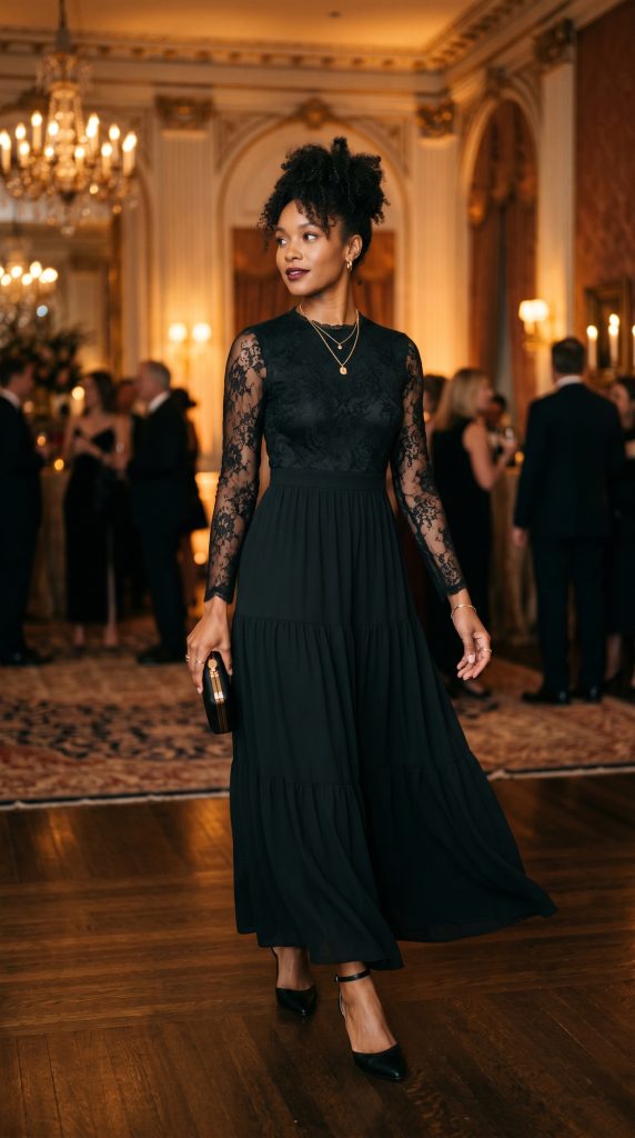Dark Feminine Black Maxi Dress