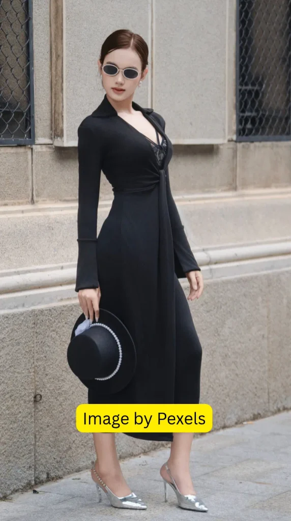 black dress with heels