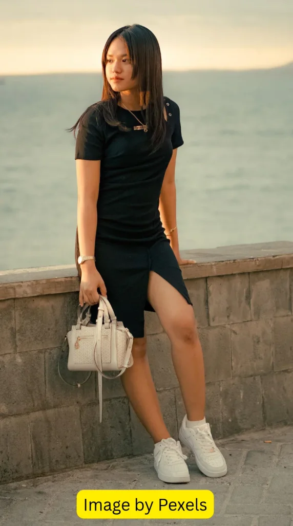 black maxi dress with sneakers