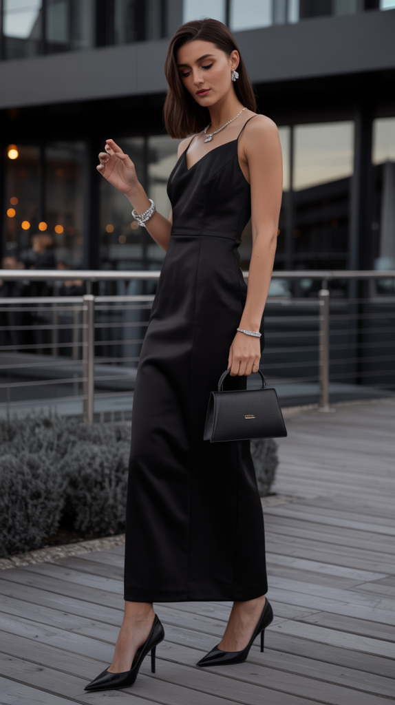 black dress with heels