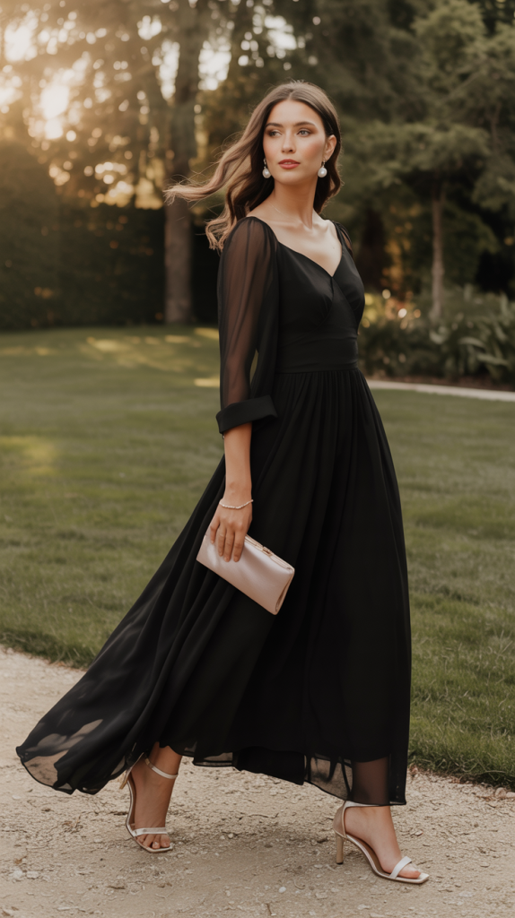black maxi wedding guest dress
