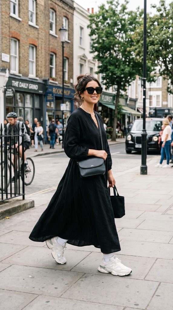 black maxi dress outfit shoes