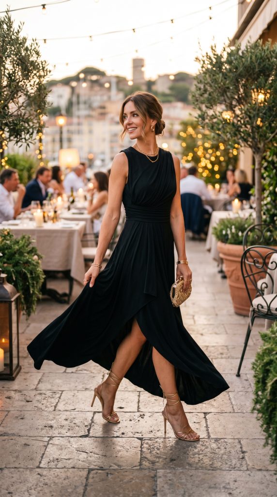 black maxi dress outfit shoes