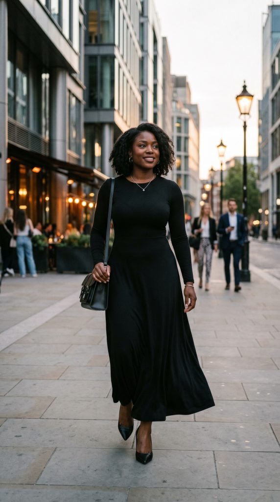 black maxi dress for curvy women
