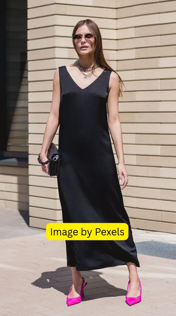 what shoes look best with a black maxi dress